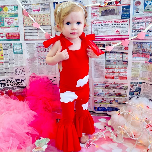 New York Couture Handmade Baby Toddler 
CLOUDS Tie Straps Bellbottoms Jumpsuit - Picture 3 of 7